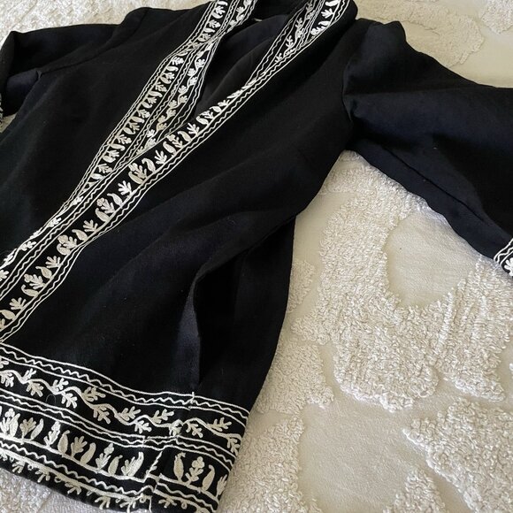 TravelSmith Wool Jacket Womens Black Embroidered Hidden Pockets Lagenlook Boho M - Picture 7 of 14